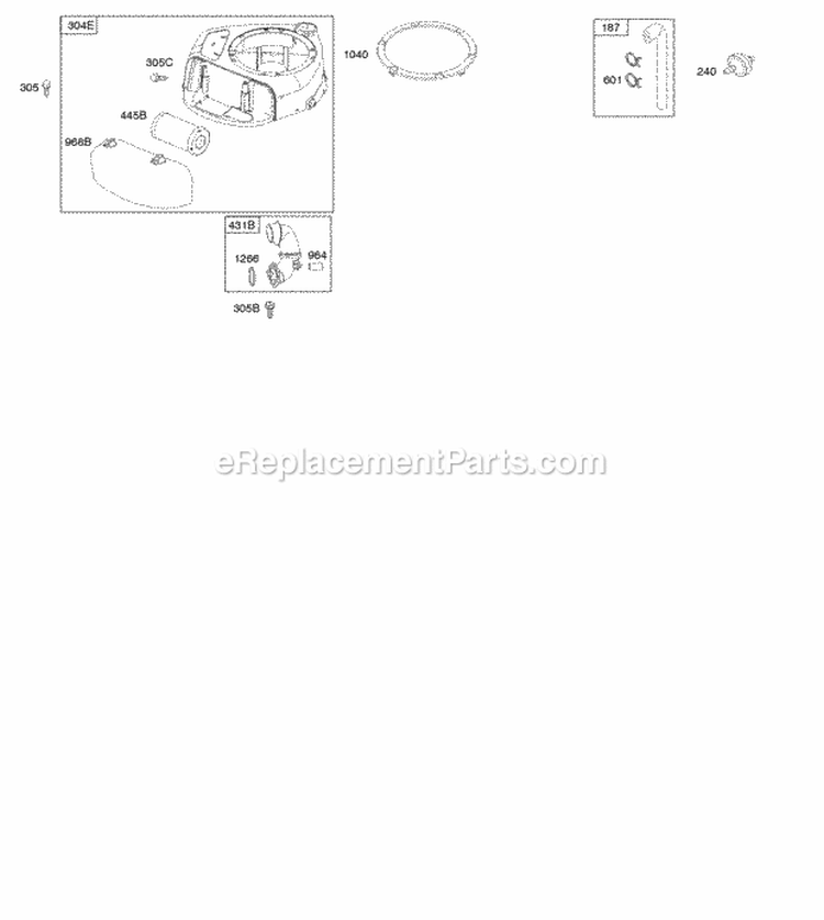 Air Cleaner Blower Housing Fuel Supply Diagram and Parts List for 31A807-0905-G5  Briggs and Stratton Engine